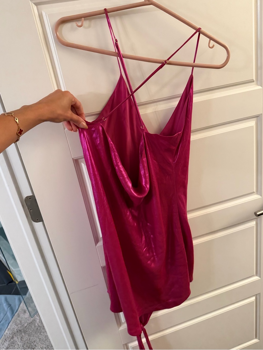 Fuchsia For Love and Lemons Satin Slip Dress with Spaghetti Straps - Picture 5 of 5